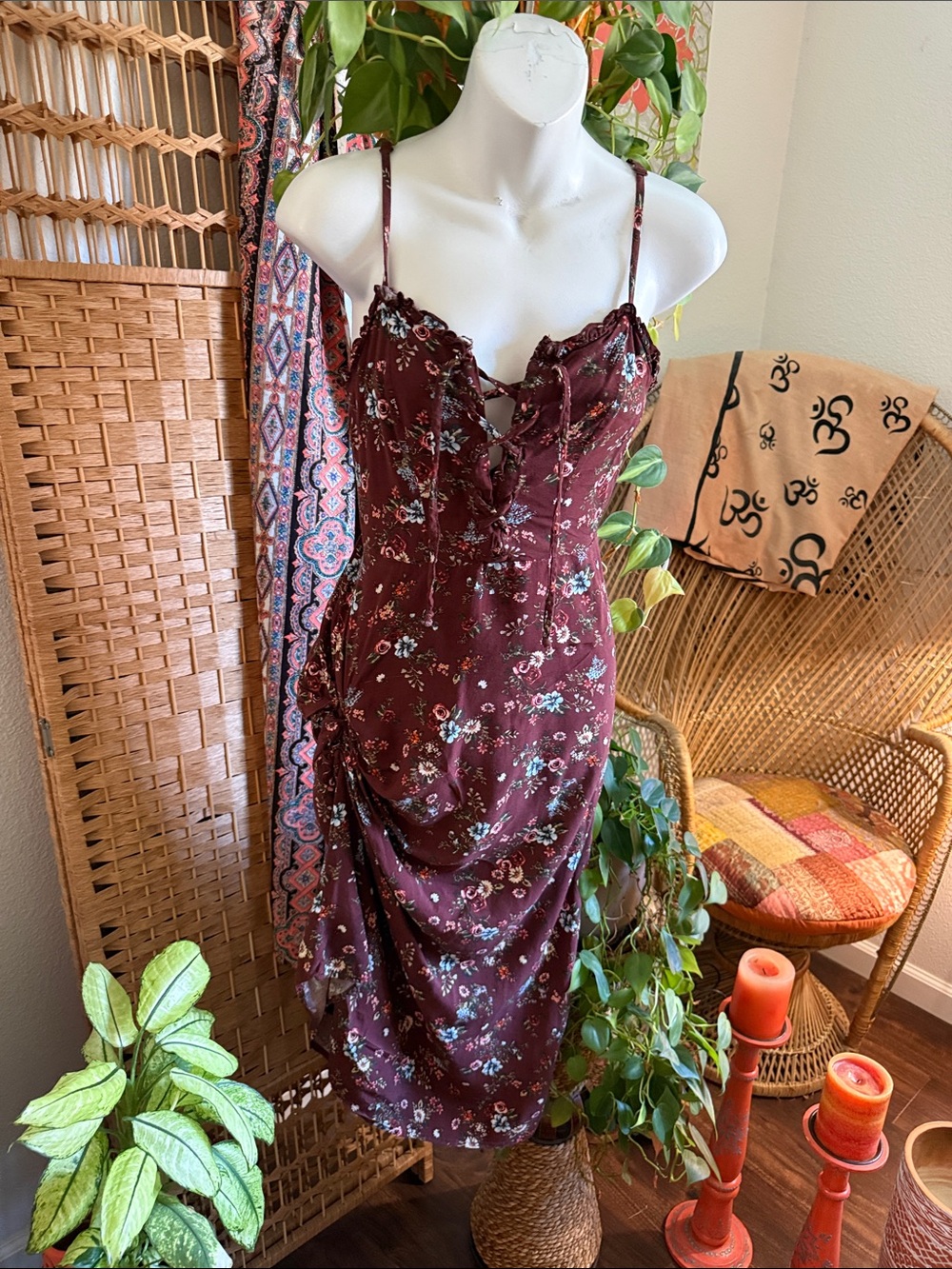Boho Wild Fable Mauve Floral Tank with Mint and Cream Blossoms